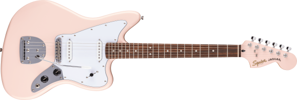 Squier FSR Affinity Jaguar, Laurel Fingerboard, White Pickguard, Matching Headstock, Shell Pink